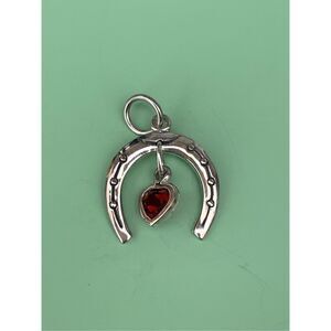 .925 Horseshoe with Garnet Heart Sterling Silver Jewelry Charm #western #love